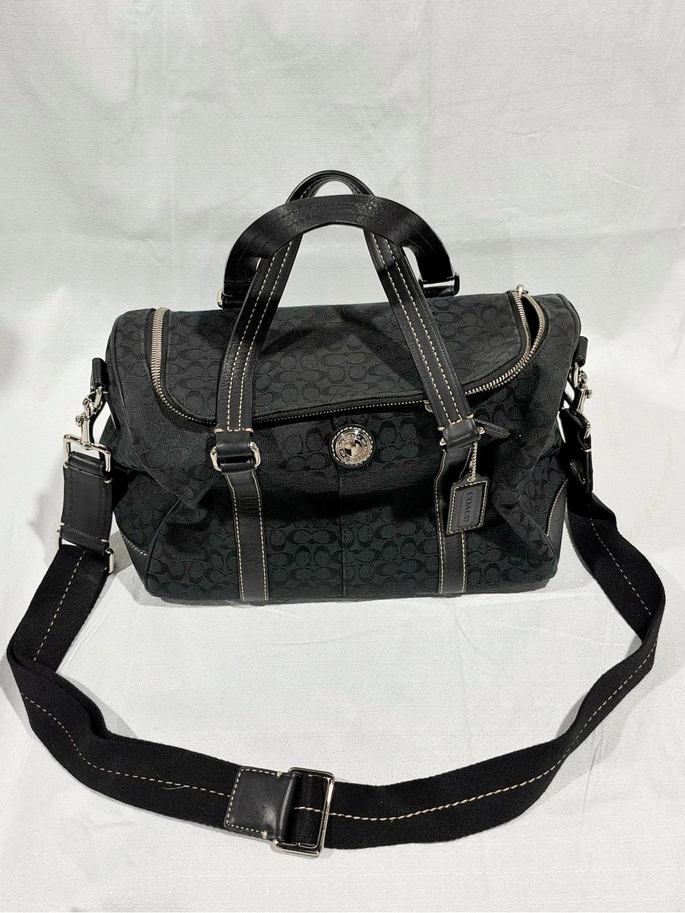 Coach Explorer Duffle Bag 28 in Signature Canvas Black & Blue